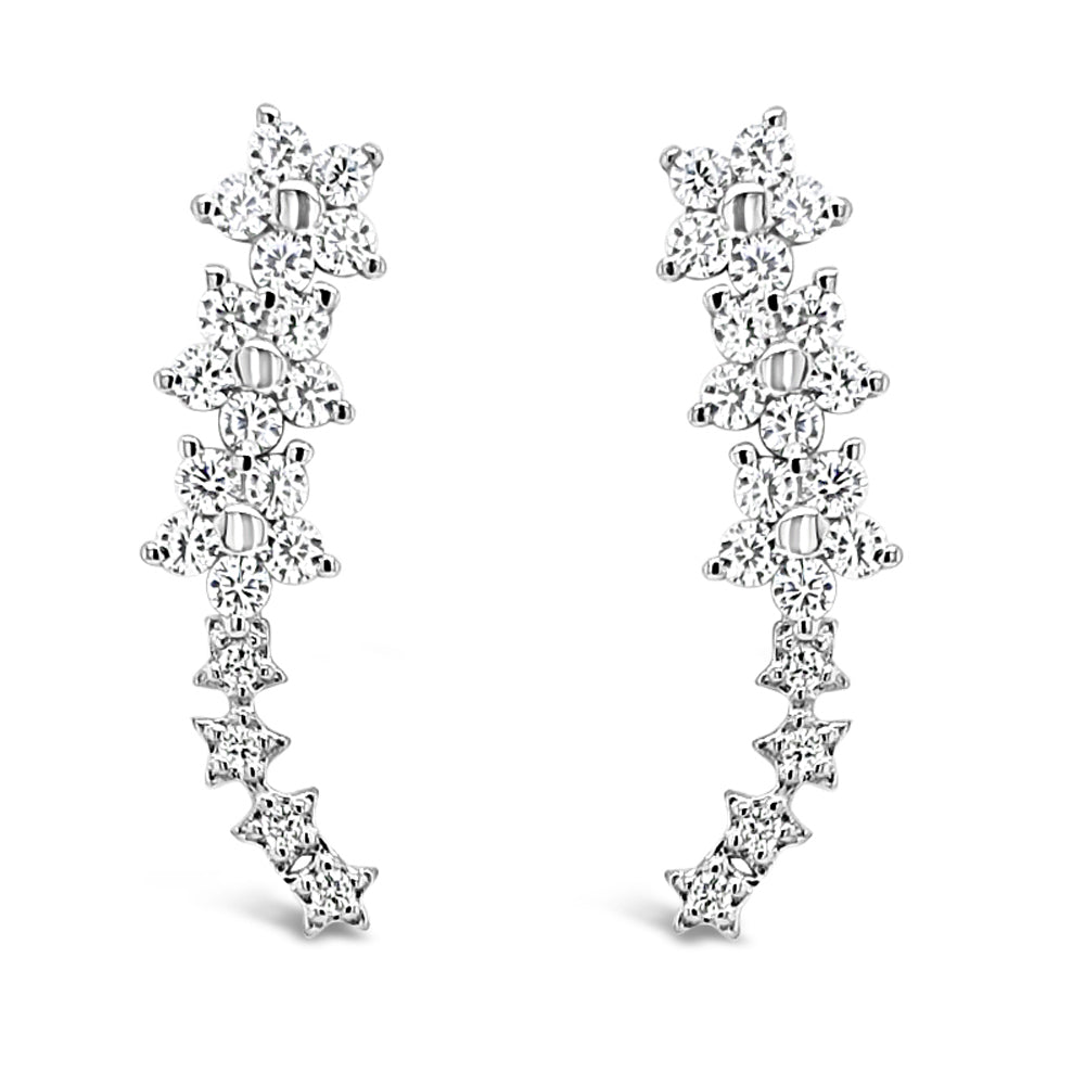 Alexi Floral Diamante Sterling Silver Crawler Stud Earrings - Eva Victoria